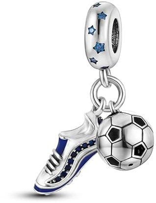 BEEUVIP Damen Fußballschuh und Football Dangle Charm Anhänger für Armband 925 Sterling Silber Geburtsstein Charms Beads passend für Armband