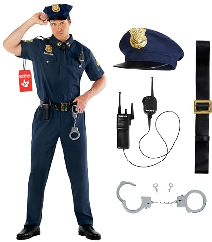 Morph Polizei Kostüm Herren, Halloween Kostüm Herren | Blaues Uniform-Oberteil, Polizei-Design, Zum Überziehen, Perfekt für Halloween, Ideal zum Verkleiden