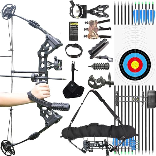 wolfman Arco Compound Set Adulto 20-70 LBS Arco da e Pesca con L'Arco Freccia e Arco Composto Set Arco per Tiro con L'Arco Bersaglio Tiro Pratica Mancini Destrorsi (Nero Destrorso)