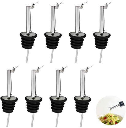 8 Piezas Vertedor de Botellas, Boquillas Aceite de Acero Inoxidable con Tapón Antigoteo, Vertedor Dosificador de Vino Cónico para Bar, Pub, Bistro