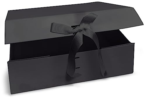 Verpackungswelt Geschenk-Box mit Deckel | 31 x 22 x 15 cm | Geschenk-Karton mit Magnet-Verschluss & edler Schleife | Perfekt für Geburtstag, Hochzeit, Geburt | Geschenk-Verpackung in Schwarz