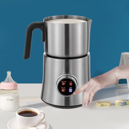 Milchaufschäumer Elektrisch, 900 ml Milchschäumer 4 + 1 Milk Frother Edelstahl für Milchschaum, Milchkaffee, Cappuccino, Heiße Schokolade und Heiße Milch, Abnehmbarer Milchwärmer, Spülmaschinenfest