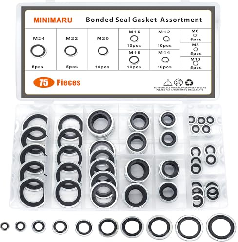 Automotive Self-Centered Bonded Seal Gasket Assortment Kit Bonded Seal Oil Washer Assortment Kit, 10 Sizes 75 PCS