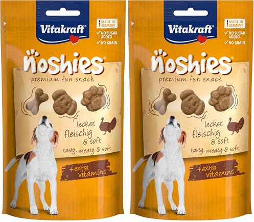Vitakraft Noshies, Hundeleckerlie, mit hochwertigem Truthahnfleisch, ideal zum Verwöhnen, Vitamine für Haut und Fell (1x 90g) (Packung mit 2)