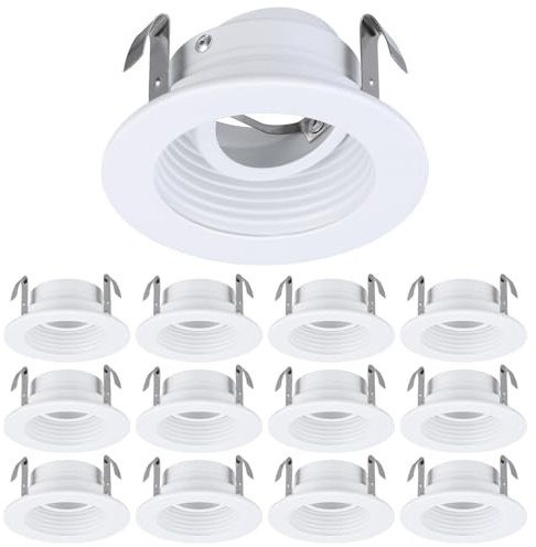 TORCHSTAR 12-Pack 3 Inch GU10 Trim, Recessed Gimbal Trim, Full Metal, Adjustable Ceiling Can Light Trim, Only for GU10/GU5.3/MR16, Fit Halo/Juno Remodel Recessed Housing, White