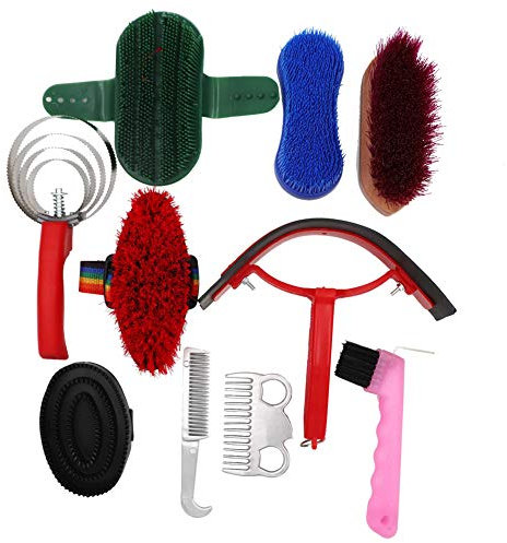 MUALROUS Pferdepflegeset, 10-teiliges Pferde-Reinigungsset, Pferdebürsten-Set, Bürstenreinigungsset für Pferde, Reitbürste, Striegel, Pferde-Reinigungswerkzeug-Set