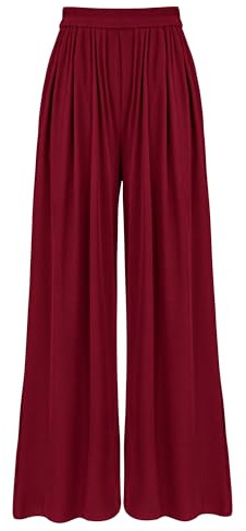BTFBM Palazzo Pants for Women Spring Summer Clothes 2026 Pockets High Waist Casual Knit Flowy Wide Leg Trousers(Wine Red, Large)