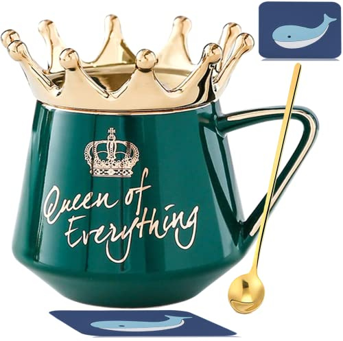 Arawat Queen Of Everything Mugg Med Lock 350 Ml Keramisk Mugg Krona Drottning Elizabeth Mugg Present Födelsedagspresent För 20 30 40 50 60 70 80 90 Kvinnor Gåva För Kvinnor Flickor Mamma Vän