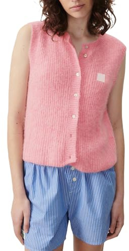 Nicoxijia Y2k Damen-Strickweste, ärmellos, vintage, bauchfrei, Knopfverschluss, Cardigan, Häkelweste, Top für Freizeit und Streetwear, rose, L
