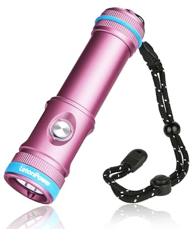LetonPower Tynny-13se Lampe de plongée 2200 lumens Lampe de poche sous-marine compacte, torche de plongée à 6 modes, chargement de type C pour lampe de poche de plongée sous-marine (Rose)