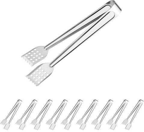 MABAHON 10 Pack Serving Tongs Buffet, 17cm Stainless Steel Food Tongs Kitchen Cooking Tong, Ice Tongs Cake Salad BBQ Tong for Barbecues, Parties, Birthdays, Kitchen