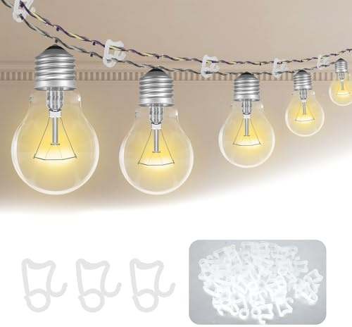 Bomiclss 100Pcs Gutter Hooks for Outdoor Lights, Outdoor Light Hooks Clips, Light Clips Hooks for Wedding Christmas String Lights Garden Tree Home Decor (White)