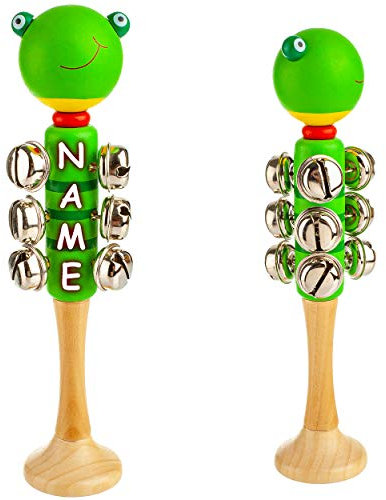 alles-meine.de GmbH Kinder Rasseln/Musikinstrumente Modell & Farbwahl Schellenstab - Rasseln/Schellenrassel - Holz - Frosch - inkl. Name - Musikintrument/Musik für BAB..