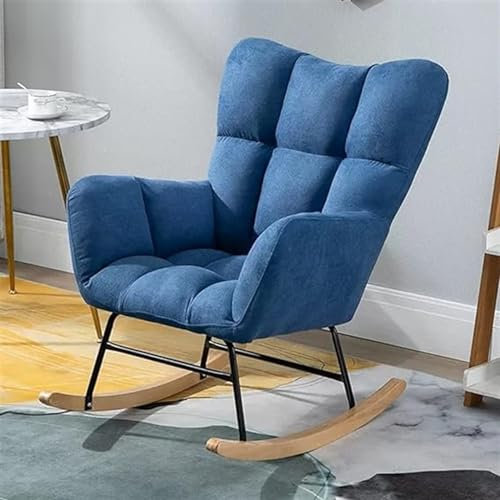 Moderner Schaukelstuhl und Fußhocker aus Samt mit hoher Rückenlehne und Armlehnen, Einzelsofa-Sessel für Wohnzimmer oder Schlafzimmer, Beine aus Massivholz, bequeme gepolsterte Sitzfläche