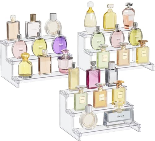 Lifewit 3-stegs klart displaystativ, 3 stycken, plastparfym arrangör, monter för smink, figurer, smycken, cupcake, nagellack, bänkskiva dekorera displaystativ, 22,8 cm