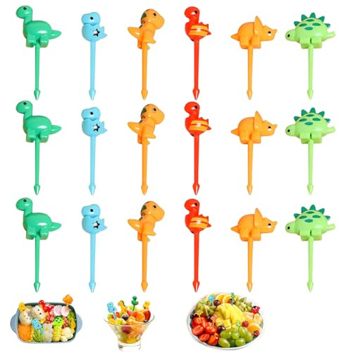 XOXVURI 18 Piezas Tenedores Pequeños Niños Dinosaurio Finger Food Kids Mini Cartoon Bento Frutas Tenedores Palillos Comida Niños Cake Picks Accesorios Pinchos Adultos Postre Fruta Niños Party