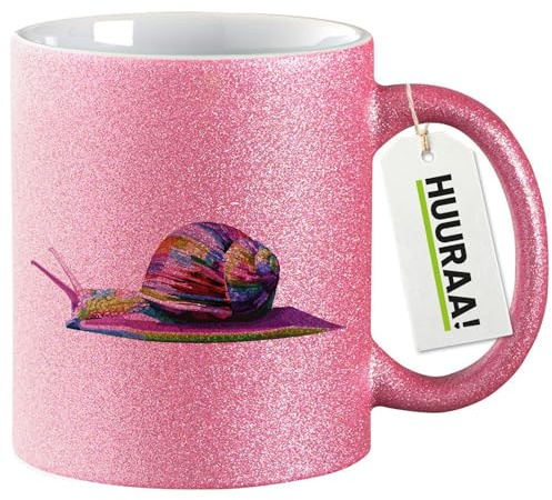 Huuraa Glitzertasse Schnecke Colorful Geschenk | Motivtasse 330ml Glitzer Tasse mit Spruch Pink Keramik Kaffeebecher Geschenkidee Pinker Glitter Becher mit Motiv