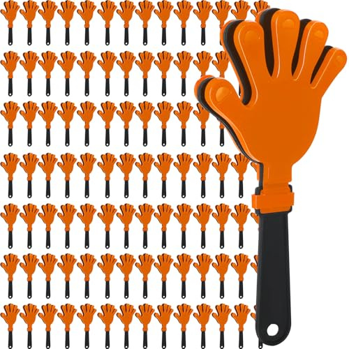 100 Pcs Hand Clappers Noisemakers 7.5 Inch Clappers Noisemakers Plastic Hand Clappers for Birthday Game Football Sporting Events Cheers Supplies Dance Basketball Football Noisemakers（Orange Black)
