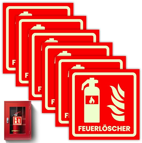 Yezirzax 6 Stück Feuerlöscher Schild, 15x15 cm PVC Nachleuchtend Schild Feuerlöscher, Hochwertiges Selbstklebende Brandschutzschild Feuerlöscher Aufkleber für Haus Büro und Baustelle