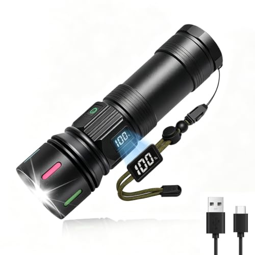 EXTRASTAR LED Taschenlampe 2200 Lumen, USB-C Wiederaufladbar mit 7 Lichtmodi & Seitenlicht, Zoombar, Herausnehmbare 18650 Batterien für Camping, Notfall, Wandern, Outdoor & Beruf