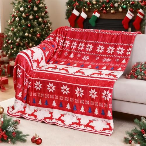 Weihnachtsdecke Kuscheldecke Weihnachten Decke Weihnachten Kuscheldecke Rot 150x200, Wohndecken Kuscheldecken Weiche Flanelldecke, Waschbar Warme Plüsch Weihnachtsdekoration für Couch Stuhl Sofa