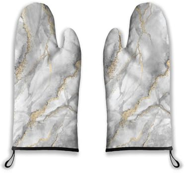 Oven Mitts Marble Heat Resistant Wear-resistant Easy Clean Grill Gloves with Thick Cotton Liner for Grilling Cooking Baking 2PCS