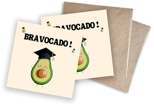 WBdesignz 2er-Set Glückwunschkarten zum Abschluss „BRAVOCADO!“ – Avocado Motiv – Glückwunsch Prüfung, Bachelor, Abi, Studium, Ausbildung – mit Umschlägen (!25 x 125 mm)