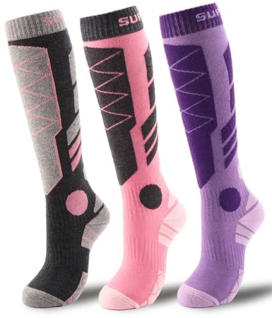 Supertrip 3 Paar Merinowoll-Skisocken für Damen Herren, Thermo Skistrümpfe Warme Skisocken mit polsterung Dicke Kniestrümpfe Winter Kompressionssocken für Skifahren Snowboard