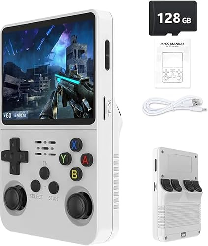 Gziztx Console di gioco portatile retrò R36S: oltre 21.000 giochi classici, schermo IPS da 3,5, memoria da 64 GB/128 GB, dispositivo di gioco portatile Linux (128G-Bianco)
