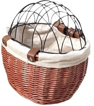 Fahrrad-Lenkerkorb vorne, handgewebt, Korbgeflecht, Haustier-Katze-Hunde-Träger mit Abdeckung, Fahrradkorb vorne, Gepäckträgertasche, Fahrradzubehör(B)