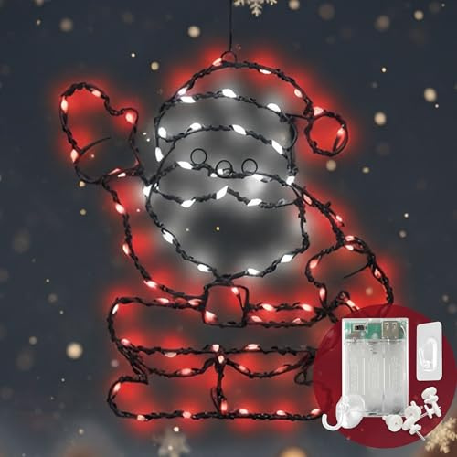 Cobus CozyHome Weihnachts Xmas Lights - LED Weihnachtsmann Weiß & Rot | Mit Batterie & Timer I Fenster-licht Weihnachtsmann Beleuchtet Elektrische Fensterbilder Weihnachten Fensterbild Lichterkette