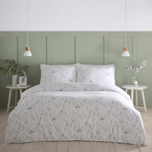 Portfolio Home Wildflower Floral Sage Green Single Soft Easy Care Bed Linen Bedding Duvet Cover Quilt Set With Pillow Case