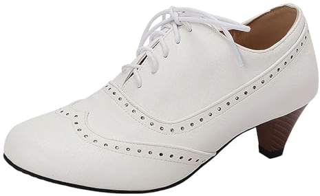 Slip On sneakers dam tofflor fritidsskor retro runda tår snörning tjocka höga klackar enstaka skor damskor slip-on damer, Vit, 40 EU