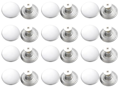 17mm Jeans Buttons No-Sew Metal Tack Buttons Replacement Kit 12 Set, Matte Silver
