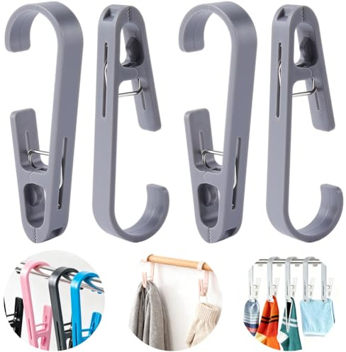 CREATCABIN 4 Crochet à Linge Blanc avec Pinces Pinces à Linge Plastique Crochet Multi Usage Portable pour Suspendre Chaussettes et Serviettes Idéal pour Voyages Salle Bain Cuisine Bureau 13.4x4.2cm