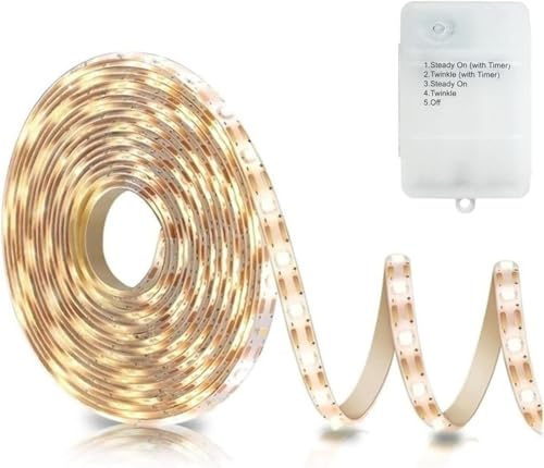 ZAIYW LED Streifen mit Batterie 3 Meter 90 LED Strip mit 5 Modi Timer | LED Strip Batteriebetrieben, Wasserdicht LED Lichtband für Schlafzimmer Zuhause Dekoration (Warmweiß)