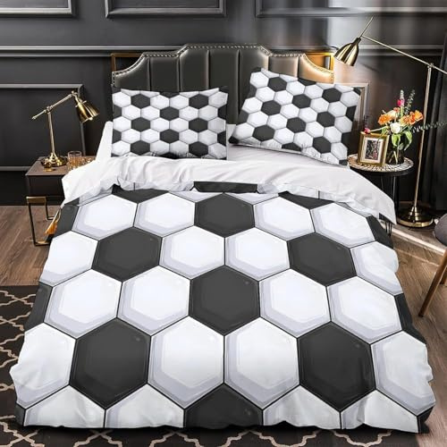 Bettwäsche 135x200 Geometrisch Bettbezug 135 x 200 Schwarz Weiß Bettwäsche-Sets mit Reißverschluss 3D Weiche Mikrofaser Kinderbettwäsche mit 2 Kissenbezüge 80x80 cm B-1858