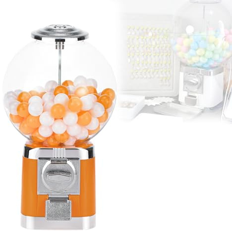 Feiphla MáQuinas Expendedoras De Caramelos, MáQuina De Goma De Burbuja Operada por Moneda, MáQuina De Banco De Goma para NiñOs,para Casas Y Oficinas Orange