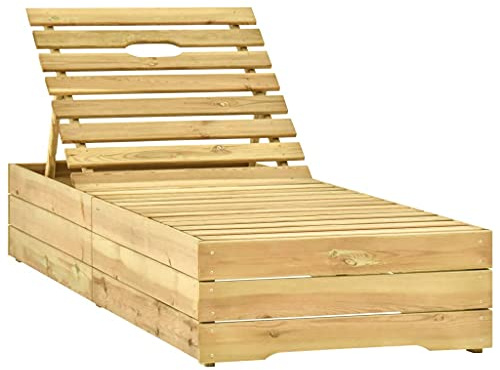 Mandloder Sonnenliege Liegestuhl Grün Imprägniertes Kiefernholz Massivholz Gartenliege Relaxliege, Verstellbare Rückenlehne für Terrasse Outdoor, Wetterbeständige Strandliege Chaiselongue 198x68cm