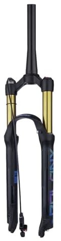 Forcella di sospensione ad aria per bici da 26/27,5/29 pollici MTB diritta 1-1/8 corsa 120 mm freno a disco RL/HL QR 9 mm regolazione smorzamento forcella bicicletta (B-Gold, 29 pollici)