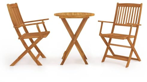 RMIHSJG 3-TLG. Bistro-Set Klappbar Massivholz Akazie mit 1 Tisch und 2 Stühlen für Garten und Terrasse, Wetterfestes Holz Möbel Kolonialstil Outdoor