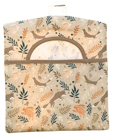 B4E 100% Cotton Peg Bags with Double Hanger, 4 Variants, Bee Countryside Wildlife Farmhouse Designs, Spacious Storage for Clothes Pegs (Woodland Animal Design)