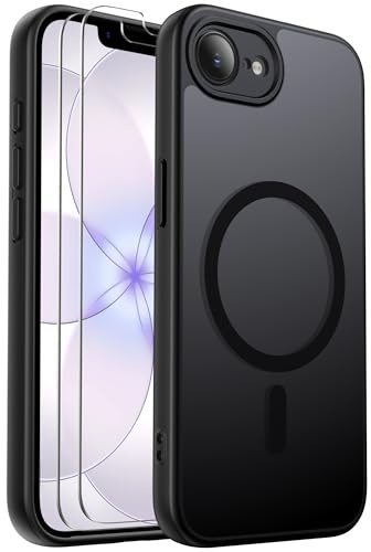 Ezanmull for iPhone 17e/16e Case Magnetic Shockproof, Full Camera Protection, Fit for MagSafe, with Screen Protector X2, Translucent Anti-Fingerprint Case for iPhone 17e/16e (Black)