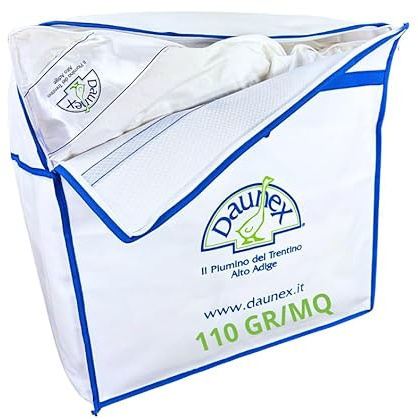 Piumino d’Oca DAUNEX Trentino Piazza Mezza 100% Piuma D'Oca Naturale Traspirante e Soffice Piumone ESTIVO Imbottitura 110 gr/mq Made in Italy Misura 200x200 cm Mod. MONTE BIANCO LIGHT