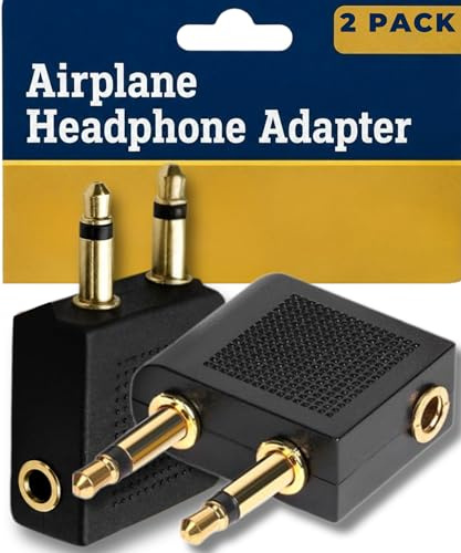 Electoys Airplane Flight Headphone Adapter Gold Plated - 3.5mm Jack Airline Audio Converter Dual 2 Pin - Male to Female Socket for Inflight Entertainment Systems Travel Accessory - Pack of 2