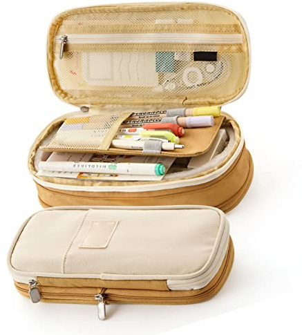 BONKZEBU Stor Kapacitet Pappersväska med Macaron Färgmatchande Design för Studenter och Konstnärer, Canvasmaterial (Ljus Khaki Beige)