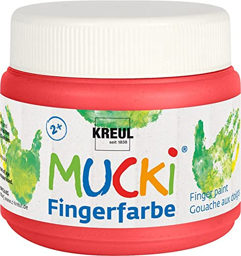 KREUL 23105 – Mucki lysande fingerfärg, 150 ml i rött, vattenbaserat, parabenfri, glutenfri, laktosfri och vegansk, tvättbar, kan målas med pensel, svamp, spatel och fingrar