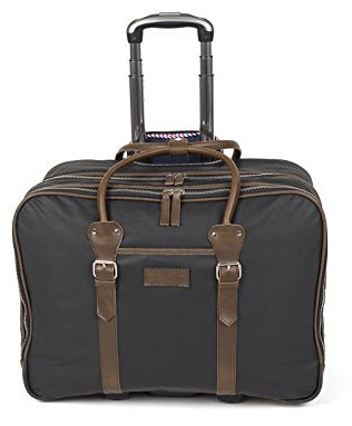 Paravion 2-Rollen Trolley - Waxed Denim Leder Schwarz Braun (57 cm x 43 cm x 26 cm) | Reisetrolley | Premium Ledergepäck | Vintage Luggage