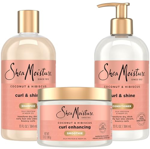 Shea Moisture Coconut & Hibiscus Curl TRIO: Includes Curl & Shine Shampoo, Curl & Shine CONDITIONER, Curl Enhancing Smoothie