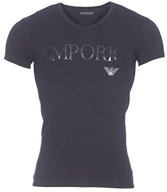Emporio Armani Essential Megalogo V-ringad, t-shirt, pyjamasöverdel för män, Svart, M